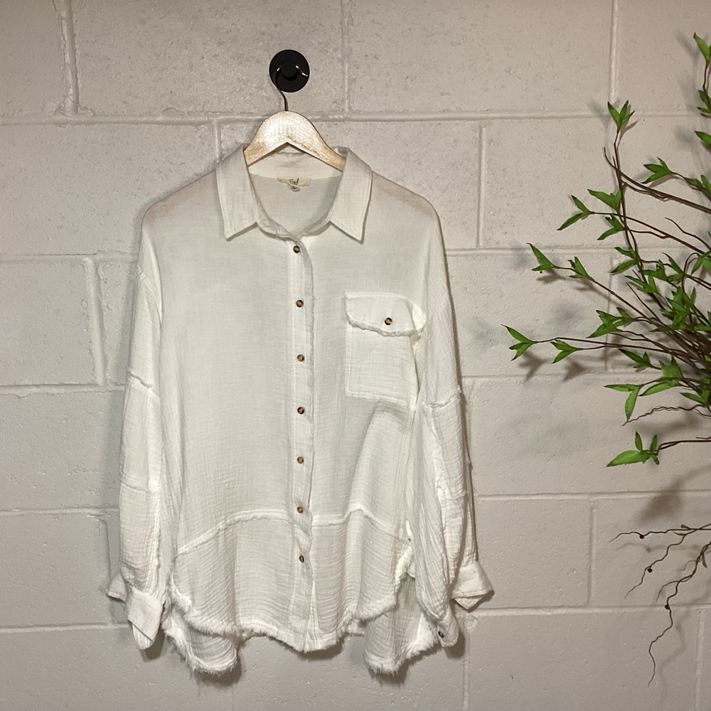 Easel White Casual Button Down Shirt | Beach Coverup | New Without Tags